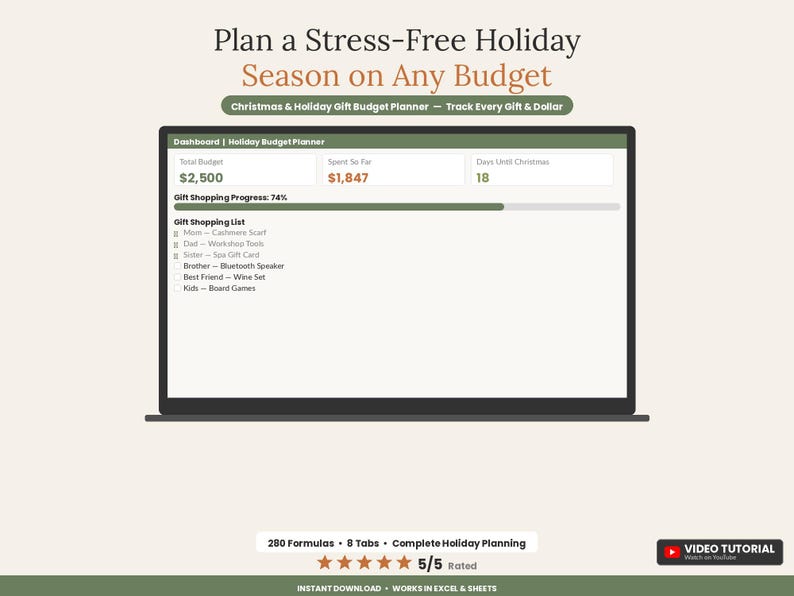 Christmas Budget Planner | Gift Tracker (Excel Google Sheets) image 1