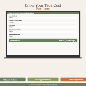 Spreadsheet voor het berekenen van ambachtelijke prijzen | Sjabloon voor prijsbepaling van handgemaakte producten (Excel, Google Sheets) afbeelding 3