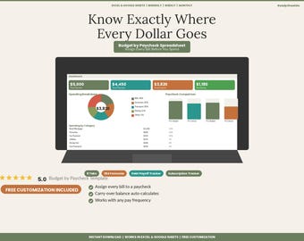 Budget par paie (feuille de calcul 2026) | Calendrier des factures hebdomadaires, bihebdomadaires et mensuelles | Tableau de bord de gestion des fonds de réserve (Excel et Google Sheets)
