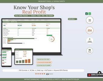 Etsy Seller Profit Tracker | Excel Google Sheets Bookkeeping (Digital Download)