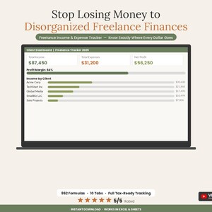 Freelance Income Expense Tracker 2026 | 1099 Tax Organizer Self Employed Bookkeeping | Profit Loss Gig Worker Planner Excel Google Sheets