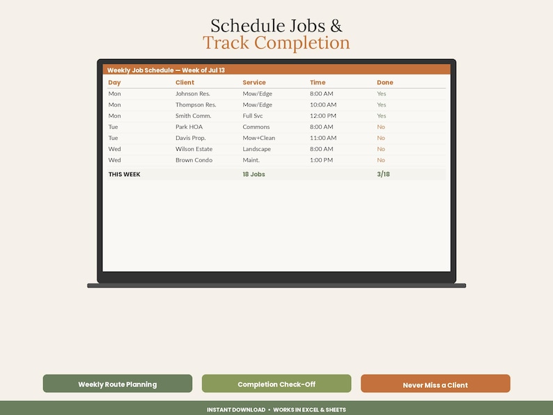 Lawn Care Business Spreadsheet Template | Landscaping Client Route Invoice Tracker Excel Google Sheets image 4