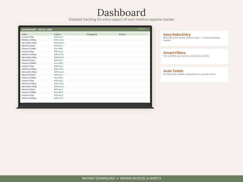 Medical Expense Tracker Spreadsheet | HSA/FSA, Deductible, Tax Deduction (Digital Download) image 4