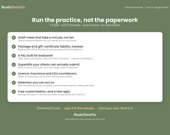 Massage Therapist SOAP Notes Spreadsheet Template Excel Google Sheets | LMT Client Tracker, Package Manager, Bodywork Practice Planner