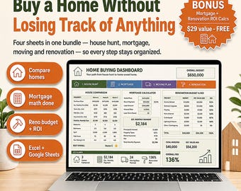 Home Buying Bundle: House Hunting, Mortgage, Moving, Renovation Budgets (Digital Download) | First Time Home Buyer Kit, Closing Costs