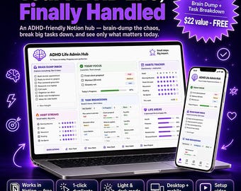 Notion ADHD Planner Template | ADHD Life Admin Dashboard, Brain Dump, Task & Routine Tracker | Aesthetic Adulting Hub