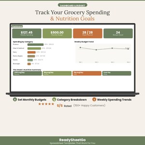 Weekly Meal Planner Spreadsheet 2026 | Grocery List Budget Tracker Calorie | Family Menu Meal Prep Recipe Organizer Excel Google Sheets image 5
