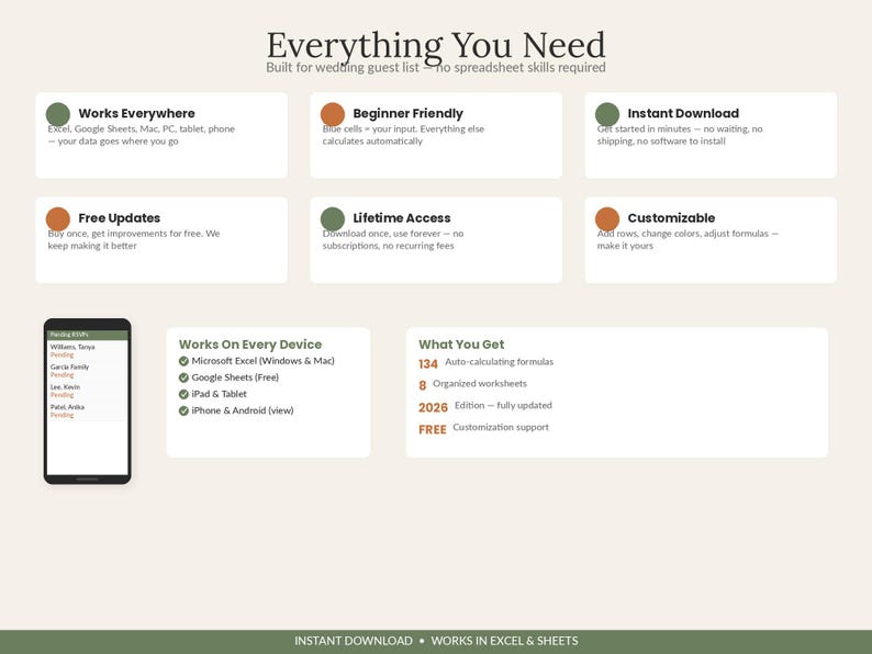 Wedding Guest List Spreadsheet | RSVP Tracker & Seating Chart Excel Google Sheets | Wedding Planner Guest List Manager Template image 6