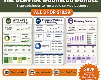 Service Business Spreadsheets | Lawn Care, Pressure Washing, Cleaning (Digital Download) | Handyman Job Tracker, Quote and Invoice