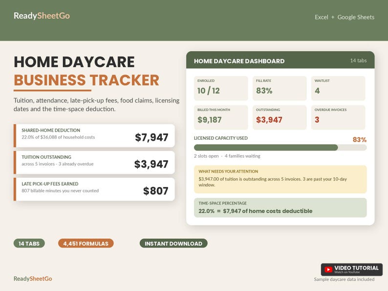 Home Daycare Spreadsheet | Childcare Tuition, Attendance, Tax Tracker (Digital Download) image 7