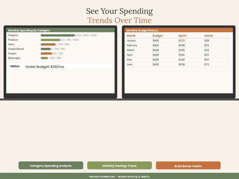 Sjabloon voor een boodschappenbudgetspreadsheet | Kortingsbonnen bijhouden in Excel of Google Sheets | Prijsvergelijking voor boodschappenuitgaven afbeelding 6