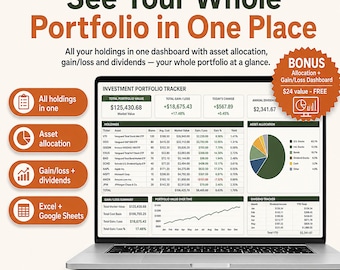 Stock Portfolio Tracker Spreadsheet Excel Google Sheets | Crypto, Dividend & Investment Dashboard | Trading Journal, Capital Gains Tax