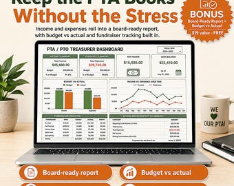PTA Treasurer Spreadsheet | Budget, Bank Reconciliation, Fundraiser Tracker (Excel, Google Sheets)