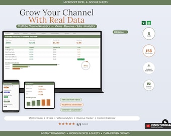 YouTube Channel Analytics Spreadsheet Template | YouTube Revenue Tracker Excel Google Sheets | Content Creator Income Dashboard