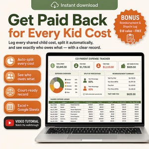 Co-Parenting Expense Tracker Spreadsheet | Shared Child Expenses, Custody Log (Excel, Google Sheets) image 1