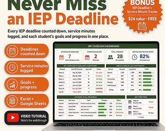 IEP Caseload Manager Spreadsheet | Special Education Tracker (Excel Google Sheets) | IEP Goals, Progress Monitoring