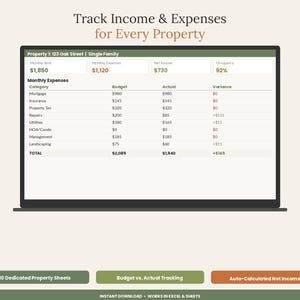 Spreadsheet voor het bijhouden van huurwoningen 2026 | Dashboard voor inkomsten en uitgaven van verhuurders | Excel- en Google Sheets-overzicht voor meerdere vastgoedobjecten afbeelding 3