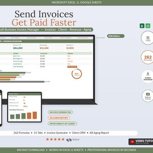 Invoice Tracker Spreadsheet | Small Business Client CRM (Excel, Google Sheets) imagen 1