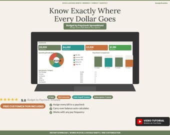 Budget by Paycheck Spreadsheet 2026 | Weekly Biweekly Monthly Bill Calendar | Sinking Funds Cash Stuffing Dashboard Excel Google Sheets