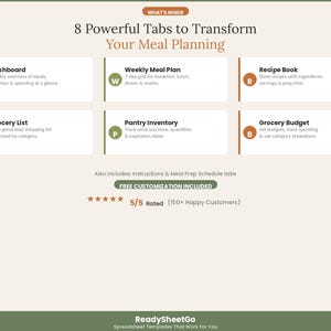 Weekly Meal Planner Spreadsheet 2026 | Grocery List Budget Tracker Calorie | Family Menu Meal Prep Recipe Organizer Excel Google Sheets image 2