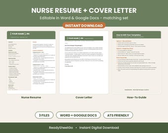 Modèle de CV d'infirmière (Word, Google Docs) | CV et lettre de motivation pour infirmière diplômée | Modèle modifiable pour jeunes diplômées en soins infirmiers