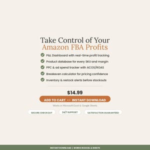 Planilha de cálculo de lucro do Amazon FBA | Rastreador de taxas de vendedor FBA e ACoS no Excel e Google Sheets | Modelo de inventário PPC imagem 7