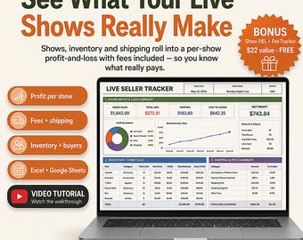 Whatnot TikTok Live Profit Tracker Spreadsheet | P&L, Fees, Inventory (Digital Download) | Live Selling P and L