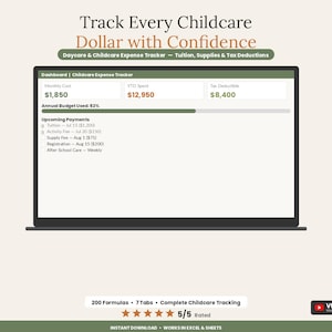 Foglio di calcolo per il monitoraggio delle spese per l'assistenza all'infanzia / Calcolatore del credito d'imposta FSA (Excel, Fogli Google)