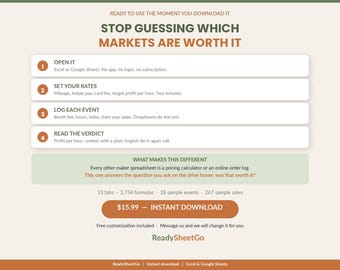 Vendor Sales Tracker Spreadsheet | Craft Fair, Farmers Market, Pop Up Log (Excel, Google Sheets)