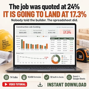 Construction Estimating Spreadsheet Template Excel Google Sheets | Contractor Bid Calculator, Job Costing, Change Order and Draw Tracker image 1