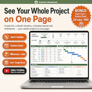 Gantt Chart Excel Template | Project Management Spreadsheet, Project Tracker, Team Task Tracker | Kanban Board, Timeline Google Sheets image 1
