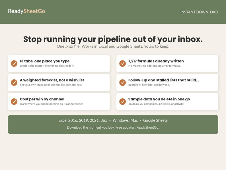 Client CRM Spreadsheet Template Excel Google Sheets | Sales Pipeline Tracker, Lead Follow Up, Weighted Forecast for Small Business image 7