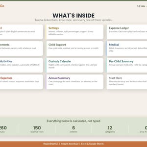 Co-Parenting Expense Tracker Spreadsheet | Shared Child Expenses, Custody Log (Excel, Google Sheets) image 6