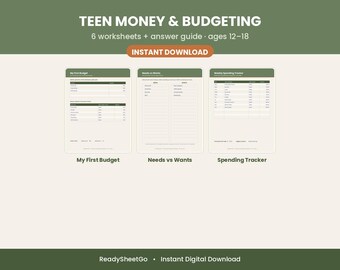Fiches de budget pour ados à imprimer | Apprendre à gérer son argent | Besoins vs envies, épargne, salaire | PDF pour l'école à la maison