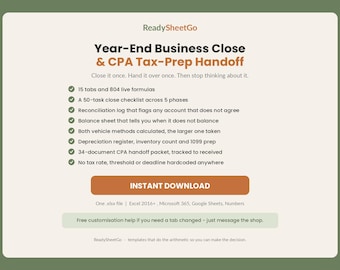 Year End Business Close Spreadsheet Template Excel Google Sheets | Small Business Tax Prep Checklist, CPA Handoff, Bookkeeping Close