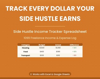 Side Hustle Income Tracker 2026 Spreadsheet | Gig Expense Log Tax Estimator | Multiple Income Streams Planner Excel Google Sheets