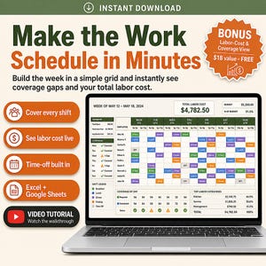 Employee Schedule Template | Staff Shift Planner, Time Off Tracker (Excel, Google Sheets) | Weekly Rota, Shift Rotation image 1