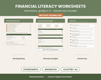 Financial Literacy Worksheets Elementary | Money Skills Printable for Grades 3-5, Budget & Saving | Answer Key PDF