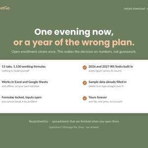 Open Enrollment Spreadsheet Template Excel Google Sheets | Health Insurance Plan Comparison, HSA FSA Calculator, Benefits Decision Tool image 7