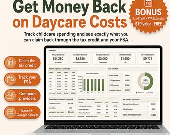 Childcare Expense Tracker Spreadsheet | Daycare Payment Log & Dependent Care FSA Tax Credit Calculator (Excel, Google Sheets)
