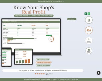 Etsy-Verkäufer-Tabellenvorlage | Etsy-Shop-Tracker (Excel/Google Sheets) | Etsy-Gewinnrechner/Gebührenverfolgung