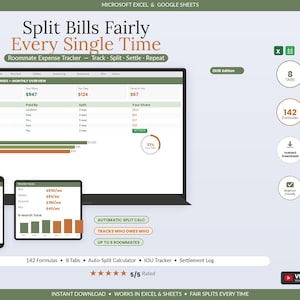 Hoja de cálculo para el seguimiento de gastos de compañeros de piso / Dividir facturas para hogares compartidos / Plantilla de Excel y Google Sheets para saber quién le debe a quién imagen 1