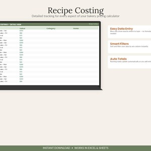 Feuille de calcul des prix pour la boulangerie | Suivi des coûts des recettes et des commandes (Excel Google Sheets) | Formulaire de commande pour la boulangerie à domicile, calcul des coûts des recettes image 4