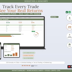 Investment Portfolio Tracker Spreadsheet | Stocks, Crypto, Dividends (Excel, Google Sheets) image 1
