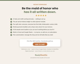 Maid of Honor Planner Spreadsheet | Bachelorette Trip Cost Split, Budget Tracker (Digital Download)