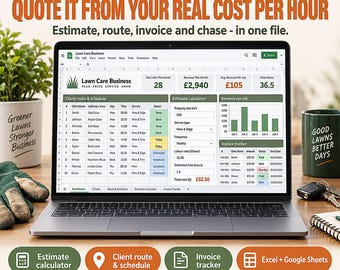 Lawn Care Business Spreadsheet | Landscaping Client Tracker Route Scheduler Invoice Estimate Calculator | Excel Google Sheets Template