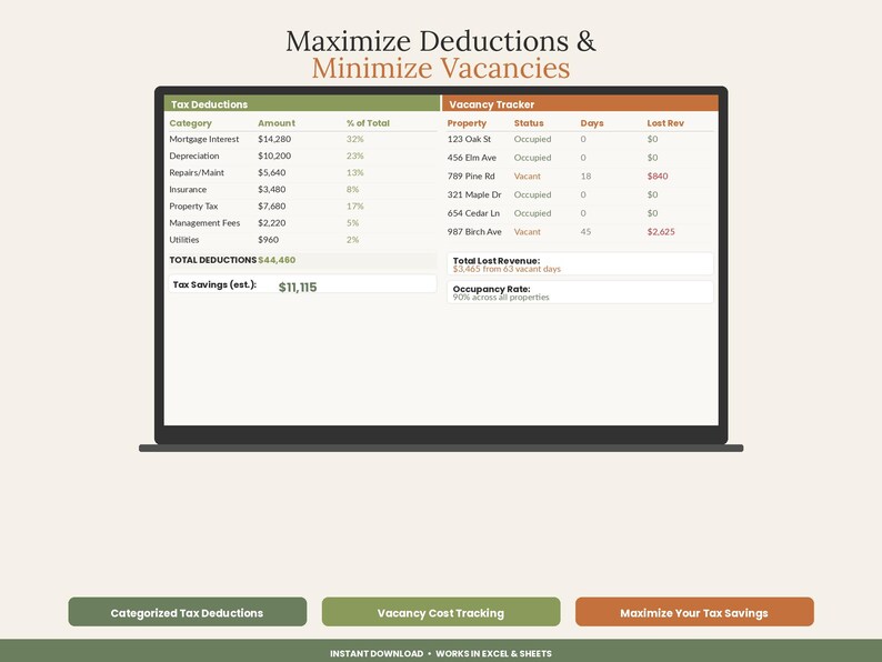 Spreadsheet voor het bijhouden van huurwoningen 2026 | Dashboard voor inkomsten en uitgaven van verhuurders | Excel- en Google Sheets-overzicht voor meerdere vastgoedobjecten afbeelding 6