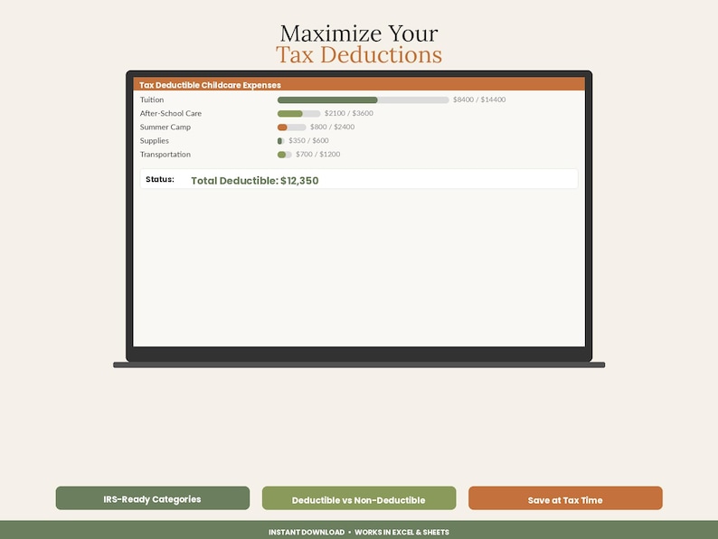 Feuille de calcul pour le suivi des frais de garde d'enfants | Calculateur de crédit d'impôt FSA (Excel, Google Sheets) image 4