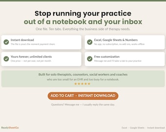 Therapist Session Tracker Spreadsheet | SOAP Notes, Billing, Superbill (Excel, Google Sheets)