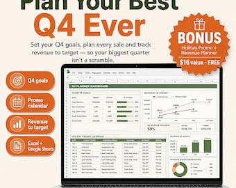 Q4 Planner Spreadsheet Template Excel Google Sheets | Black Friday Small Business Sales, Inventory, Promo Margin and Ad ROAS Tracker